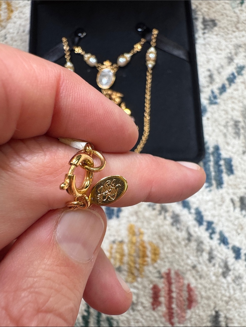 Vintage Kirks Folly Retired Cat Cameo Charm Necklace Gold Tone Signed Whimsical - Picture 4 of 6